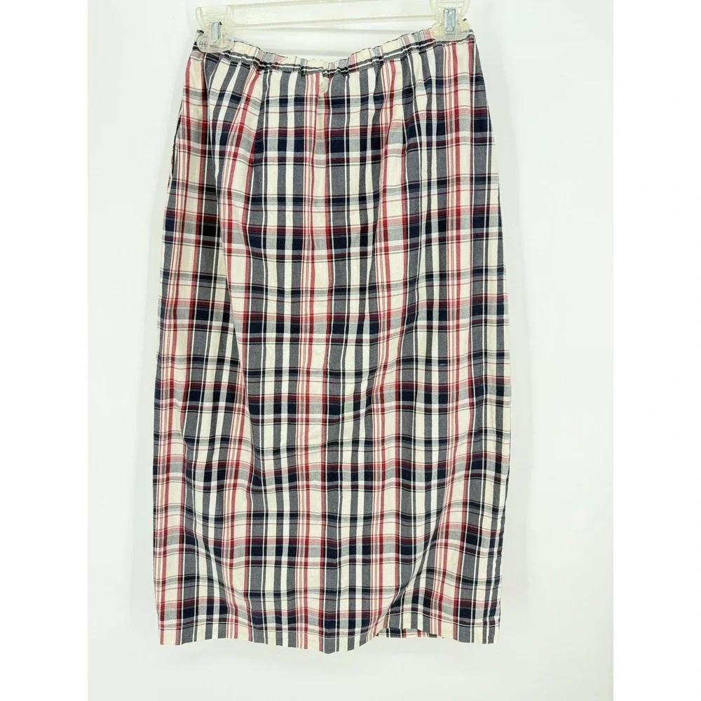 Vtg The Eagles Eye Main Line Plaid Button Front Midi Skirt Tartan Pleated Pocket